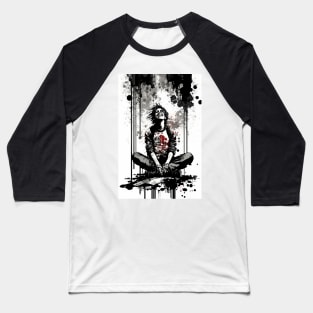 Dejected Man Sitting on The Sidwalk Laughing Maniacally Baseball T-Shirt